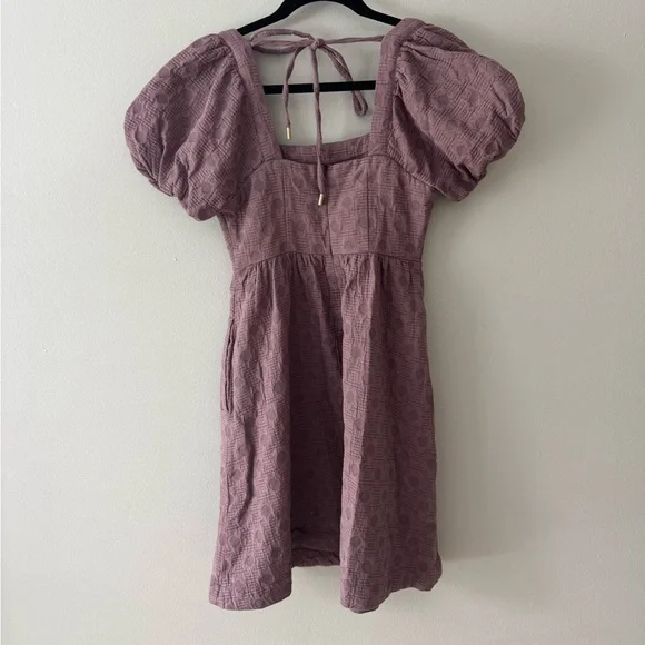 Madewell Quilted Puff-Sleeve Mini Dress in Fig Multi Jaq XXS - Picture 3 of 7